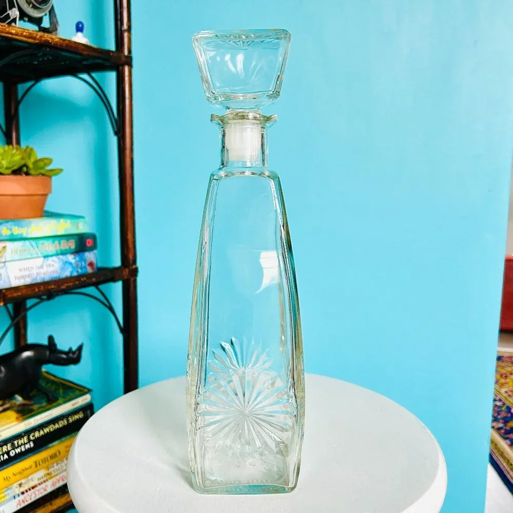 Vintage Mid Century Bourbon Glass Decanter w/ Stopper